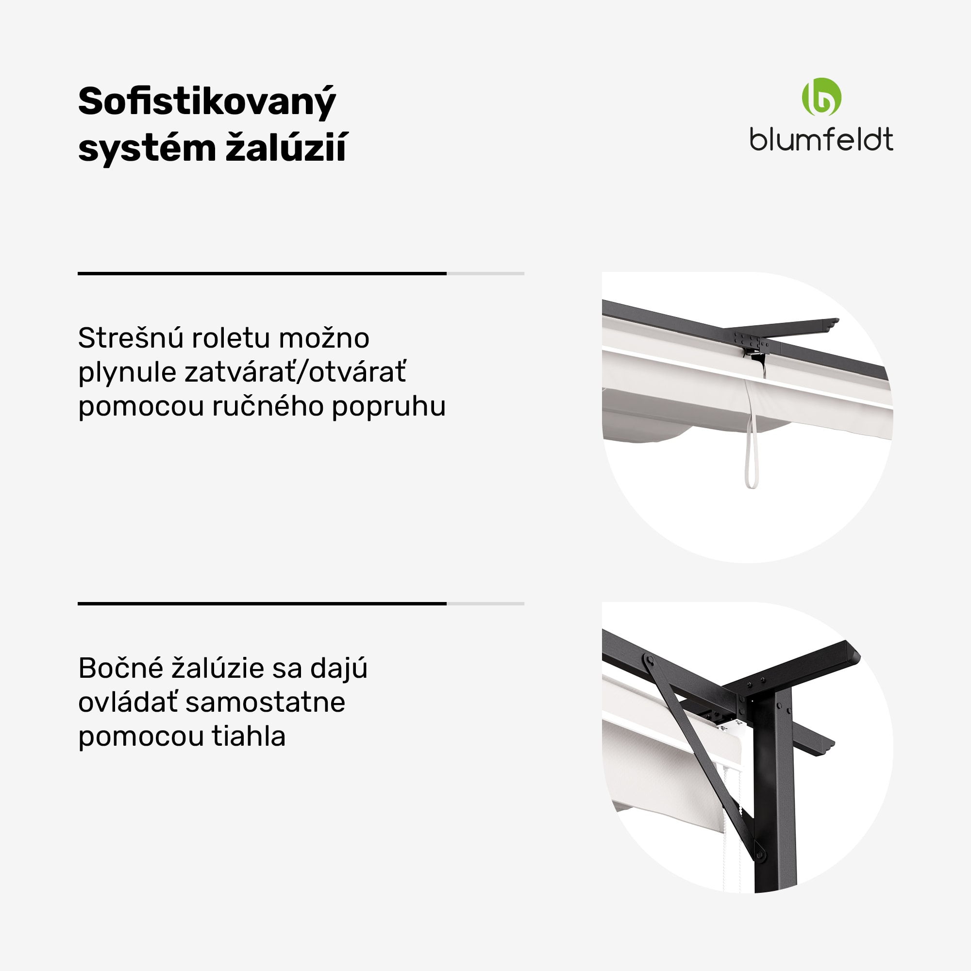 Blumfeldt Pantheon Robust, pergola, 3 x 3 m, s bočnými roletami, práškovo lakovaná oceľ odolná voči poveternostným vplyvom – Obrázok 3