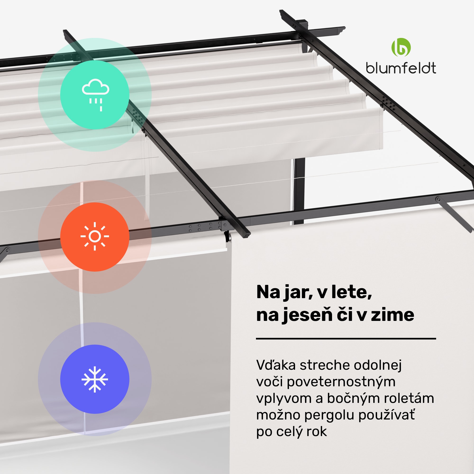 Blumfeldt Pantheon Robust, pergola, 3 x 3 m, s bočnými roletami, práškovo lakovaná oceľ odolná voči poveternostným vplyvom – Obrázok 4