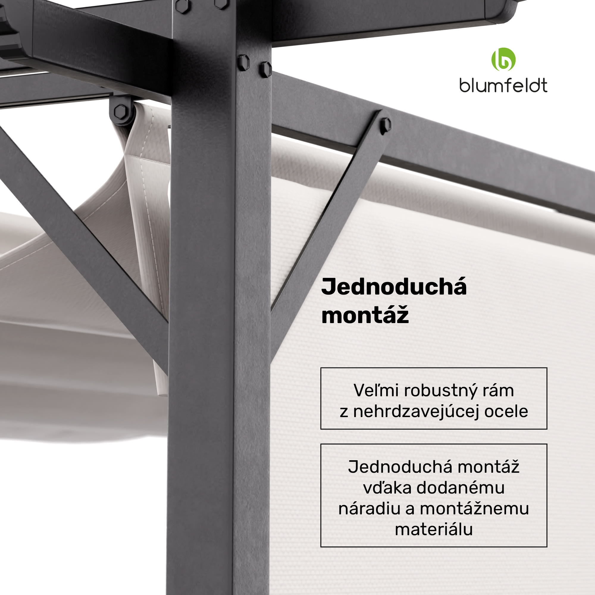 Blumfeldt Pantheon Robust, pergola, 3 x 3 m, s bočnými roletami, práškovo lakovaná oceľ odolná voči poveternostným vplyvom – Obrázok 5