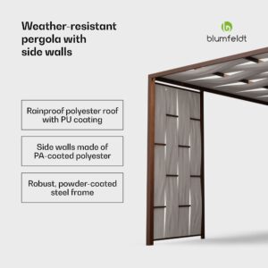 Blumfeldt Shade Cove, textilná pergola, 3 x 3 m, bočné steny, práškovo lakovaná farba, odolná voči poveternostným vplyvom