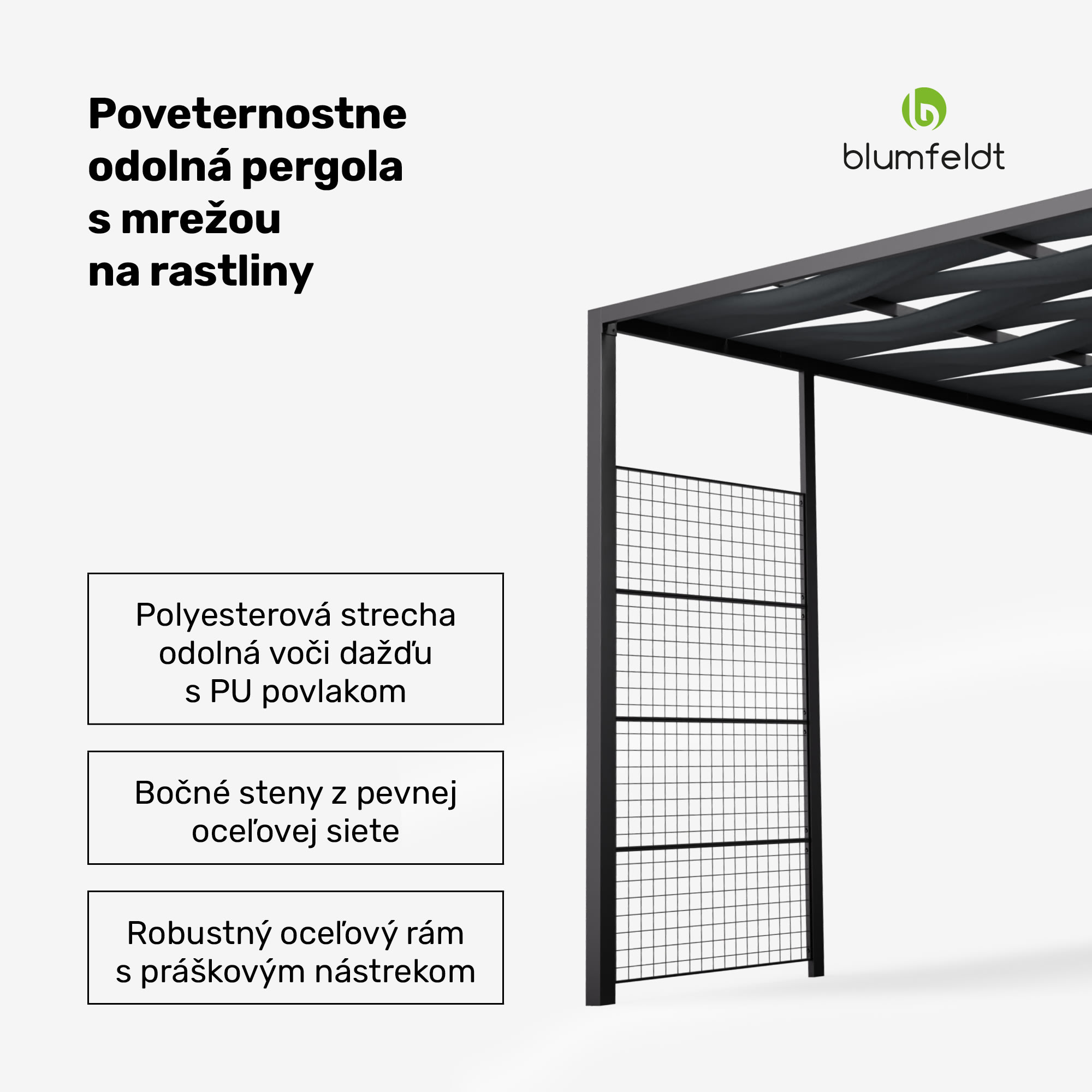 Blumfeldt Shade Cove GreenWall, pergola, 3 x 3 m, bočné steny, práškovo lakovaná farba, odolná voči poveternostným vplyvom