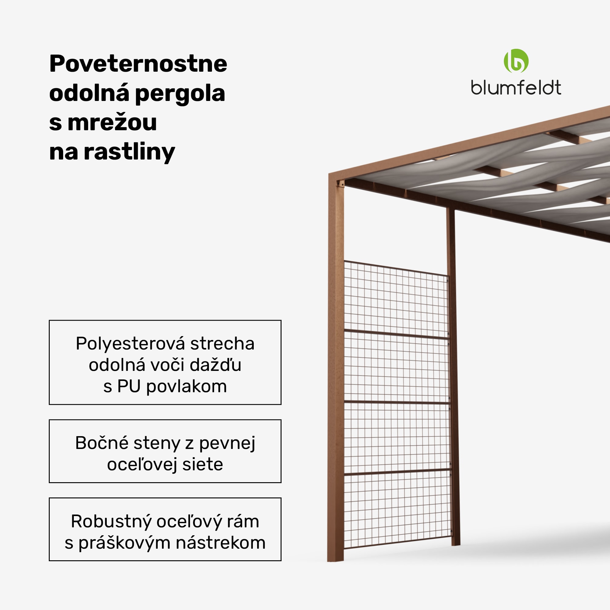 Blumfeldt Shade Cove GreenWall, pergola, 3 x 3 m, bočné steny, práškovo lakovaná farba, odolná voči poveternostným vplyvom