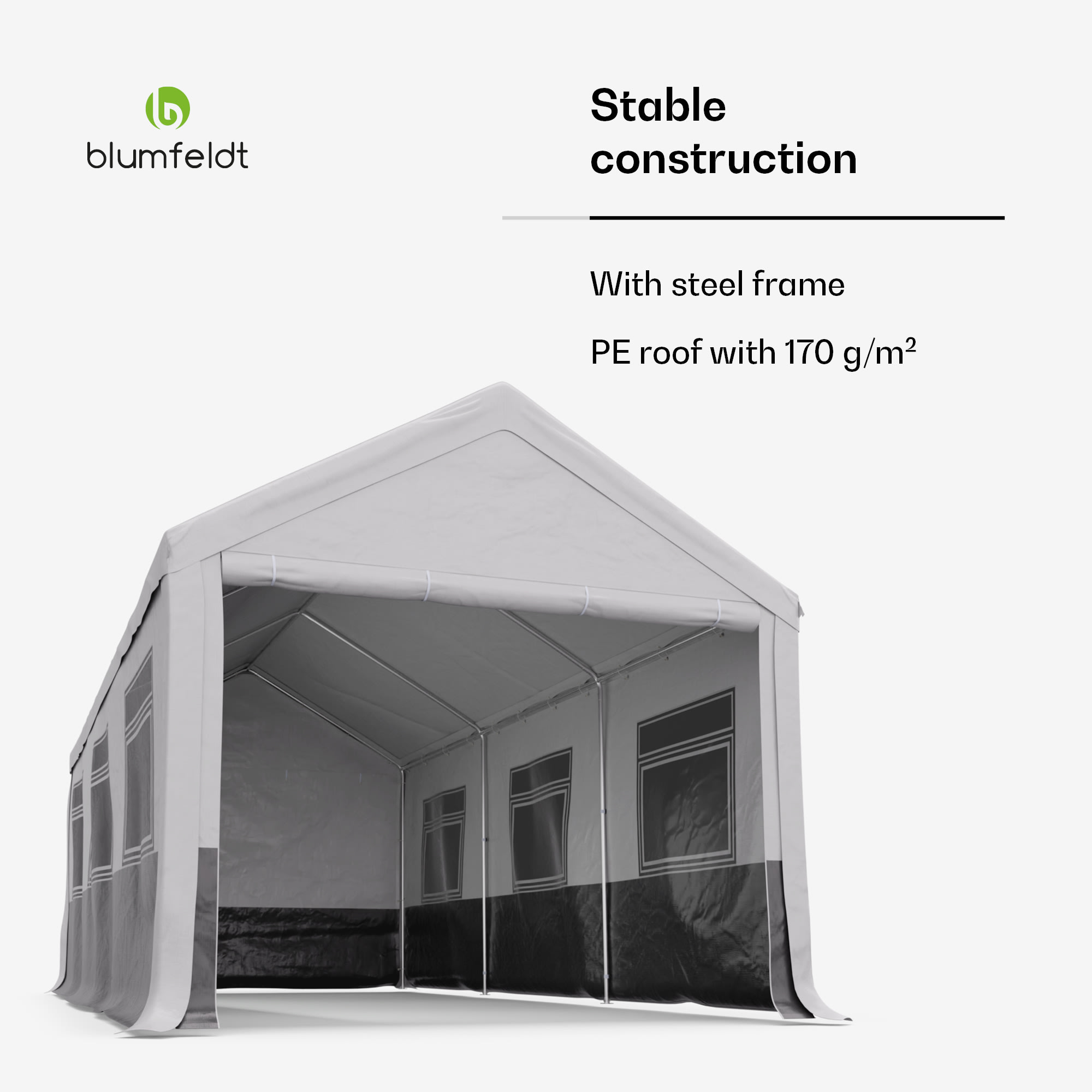 Blumfeldt Party Haven, stan, 598 x 296 x 280 cm, odolný voči poveternostným vplyvom, oceľový rám, jednoduchá montáž, s bočnými stenami – Obrázok 2