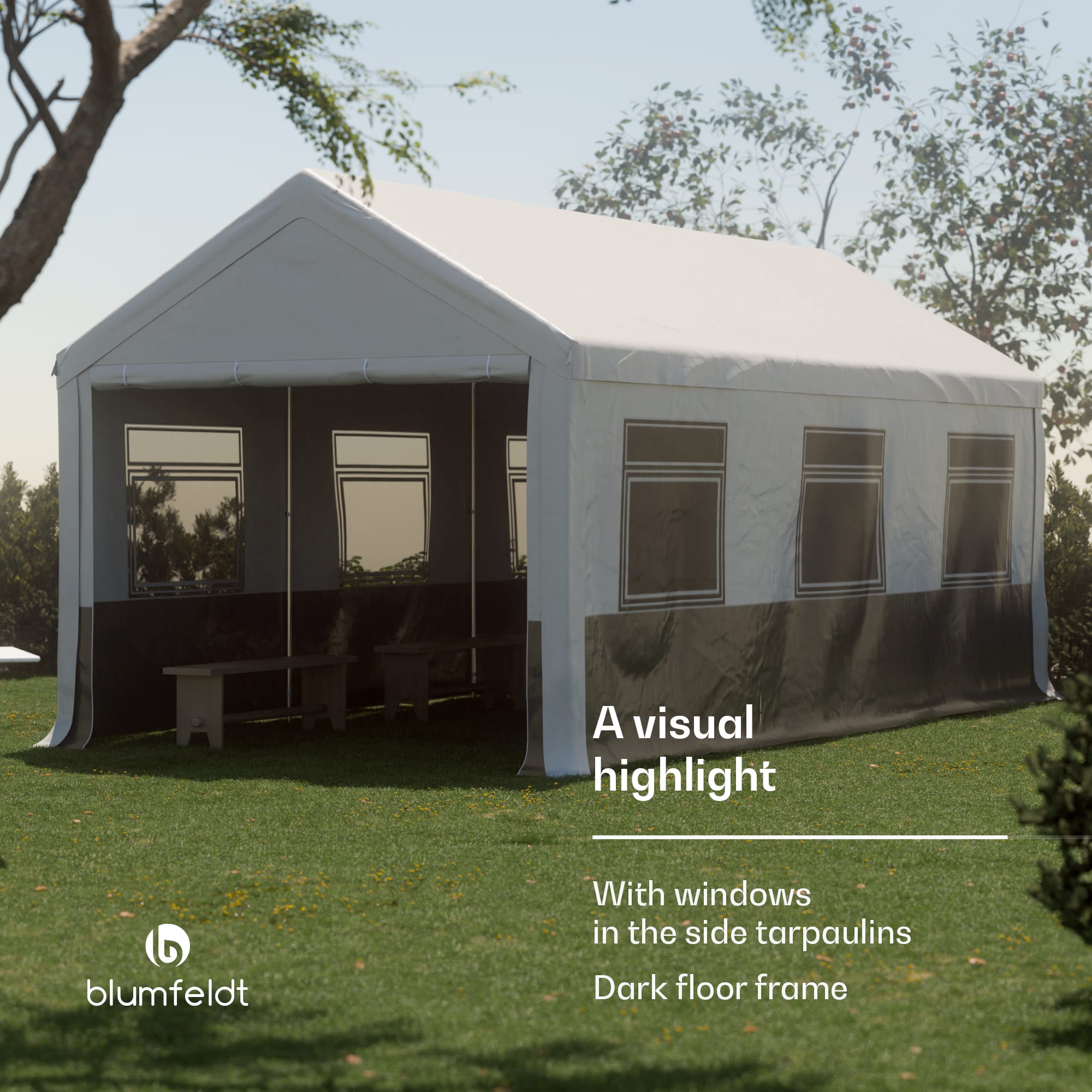 Blumfeldt Party Haven, stan, 598 x 296 x 280 cm, odolný voči poveternostným vplyvom, oceľový rám, jednoduchá montáž, s bočnými stenami – Obrázok 3