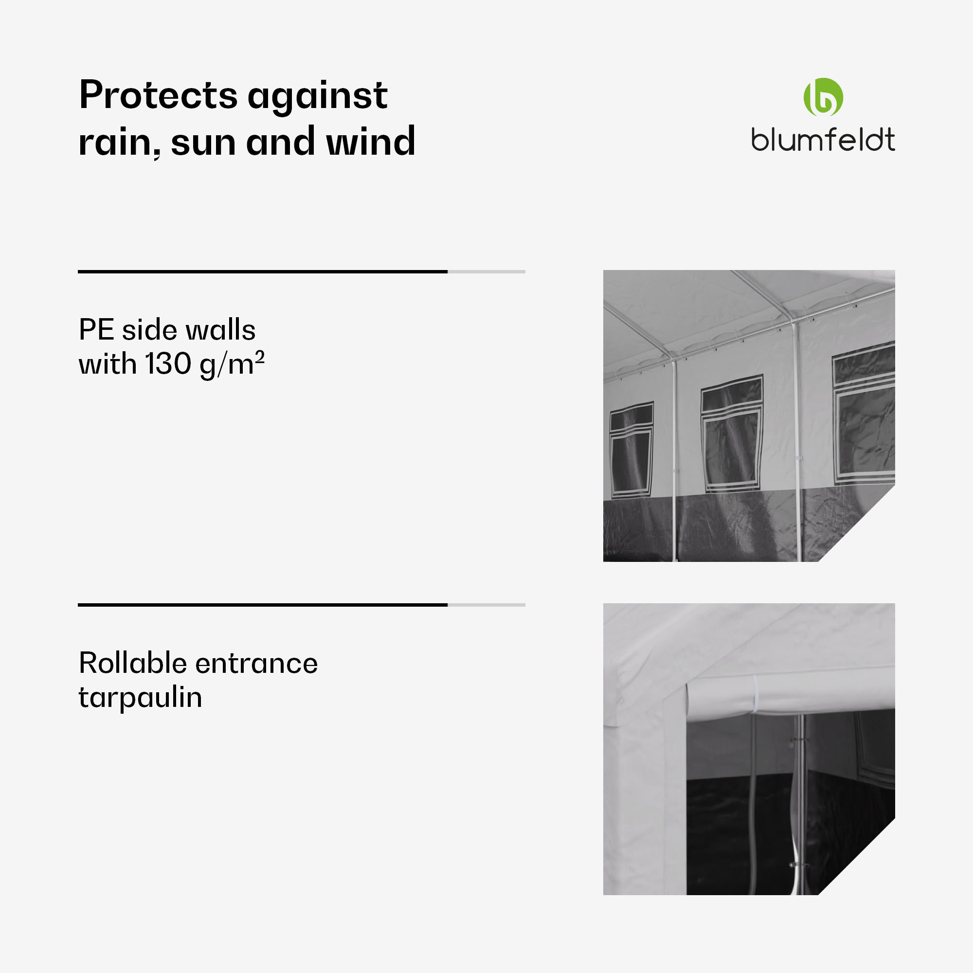 Blumfeldt Party Haven, stan, 598 x 296 x 280 cm, odolný voči poveternostným vplyvom, oceľový rám, jednoduchá montáž, s bočnými stenami – Obrázok 5