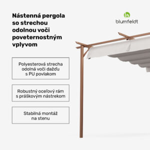 NA Blumfeldt Pantheon Wall Pergola, nástenná pergola, 3 x 3 m, práškovo lakovná oceľ, odolná voči poveternostným vplyvom