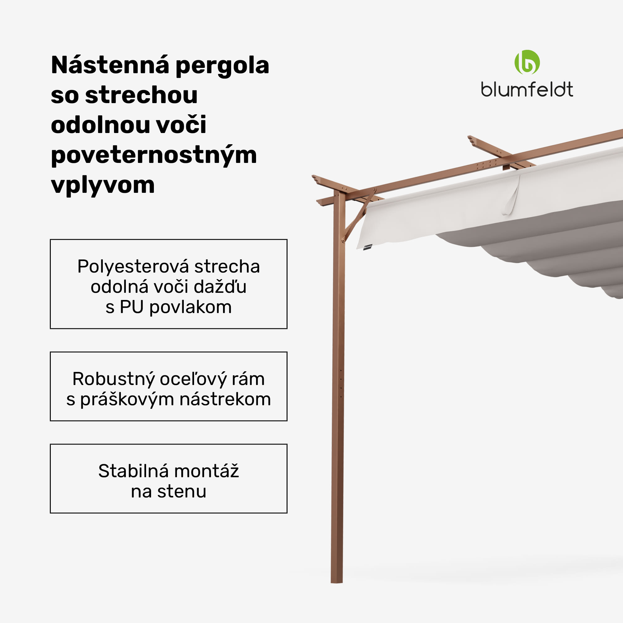 NA Blumfeldt Pantheon Wall Pergola, nástenná pergola, 3 x 4 m, práškovo lakovná oceľ, odolná voči poveternostným vplyvom
