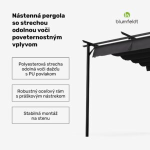 NA Blumfeldt Pantheon Wall Pergola, nástenná pergola, 3 x 3 m, práškovo lakovná oceľ, odolná voči poveternostným vplyvom