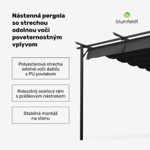 NA Blumfeldt Pantheon Wall Pergola, nástenná pergola, 3 x 4 m, práškovo lakovná oceľ, odolná voči poveternostným vplyvom