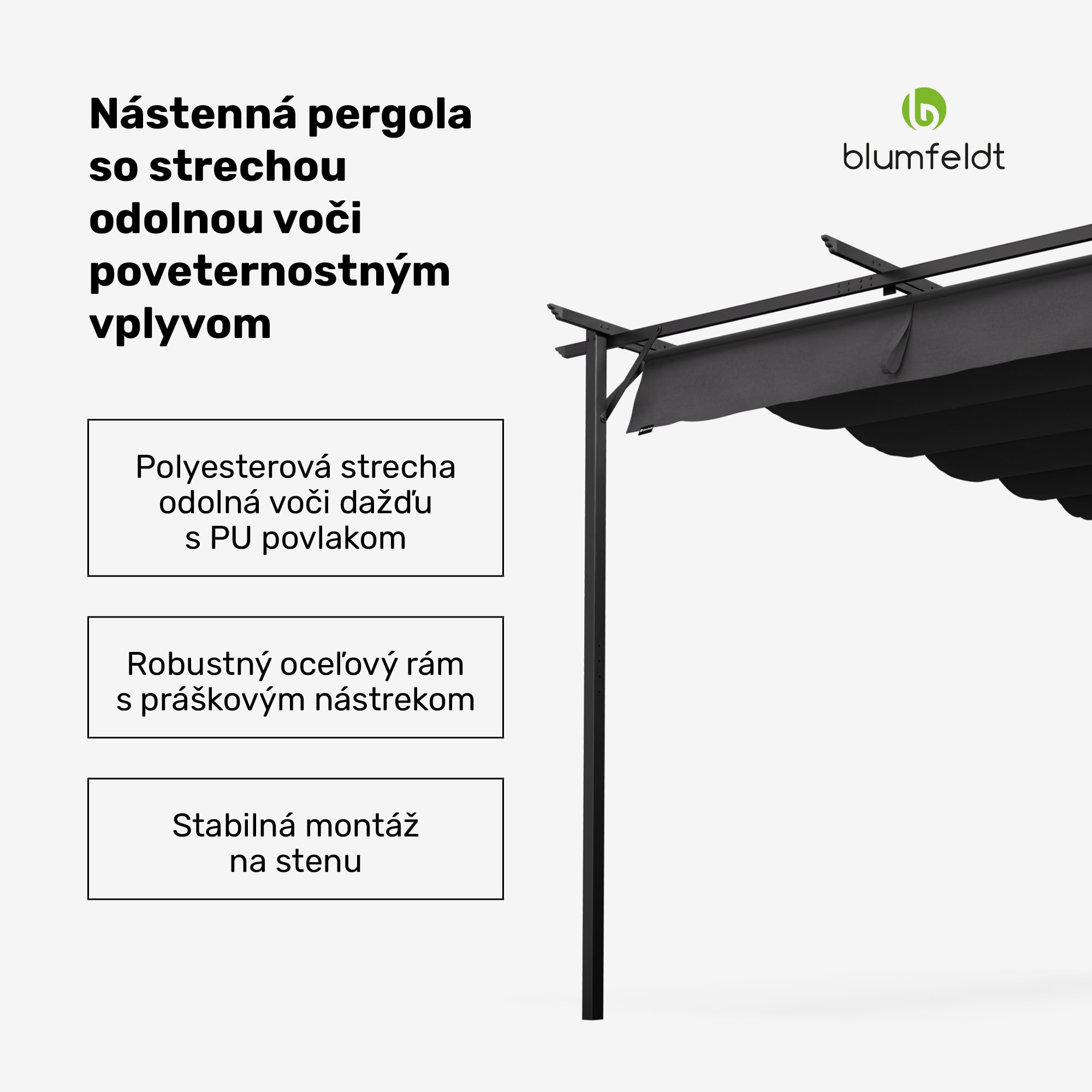 NA Blumfeldt Pantheon Wall Pergola, nástenná pergola, 3 x 4 m, práškovo lakovná oceľ, odolná voči poveternostným vplyvom