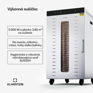 Klarstein MasterJerky 350, sušička, výkon 2 000 W, teplotný rozsah 30 - 90 °C, časovač na 24 hodín, nehrdzavejúca oceľ