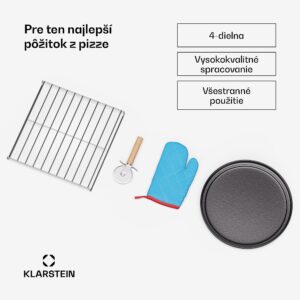 Klarstein 4-dielna súprava príslušenstva PizzaForno, stojan na pizzu a panvica na pizzu, tepelná rukavica a krájač