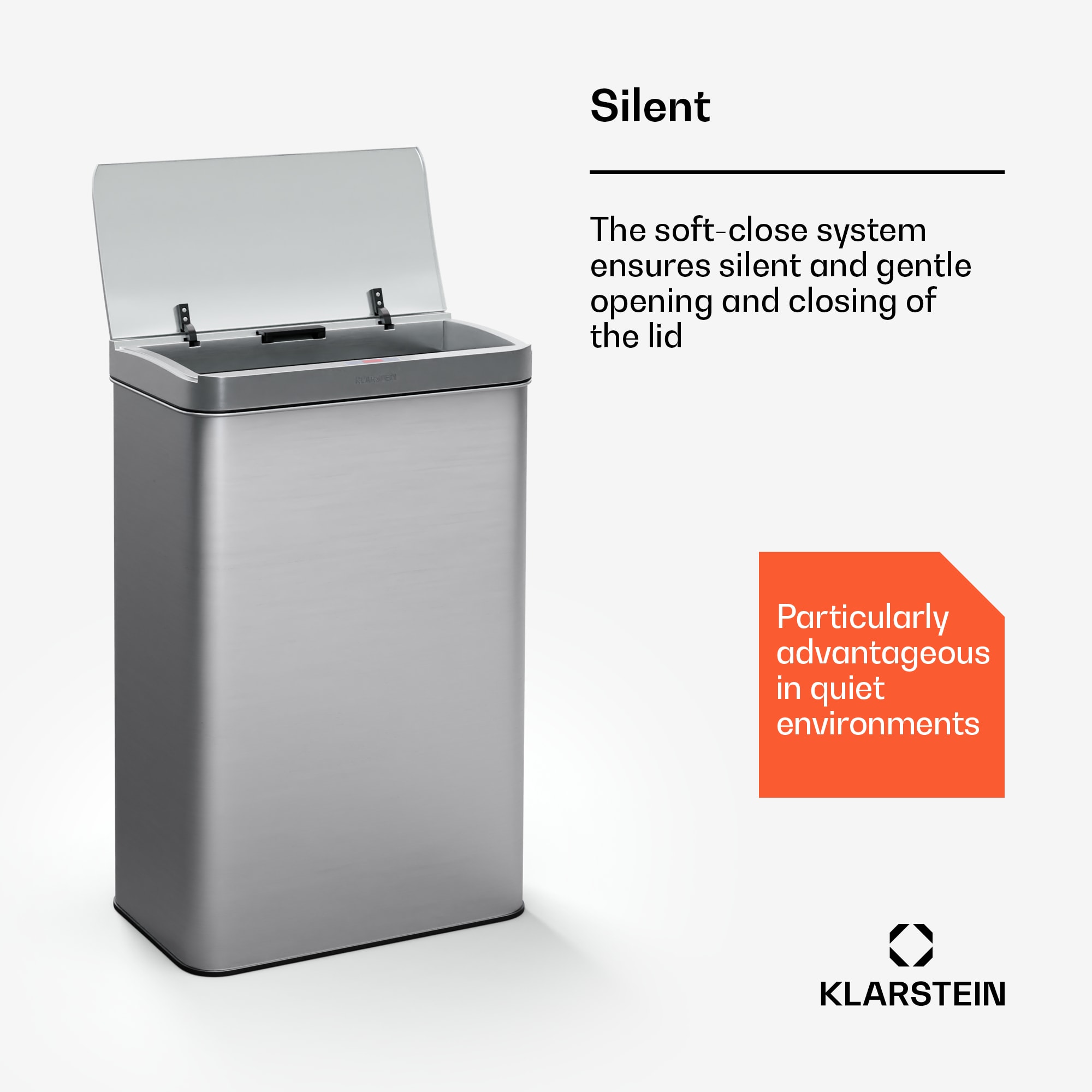 Klarstein Touchless, senzorový odpadkový kôš, 50 l, z nehrdzavejúcej ocele, Soft-Close zatváranie, napájaný batériou, LED displej, časovač – Obrázok 4