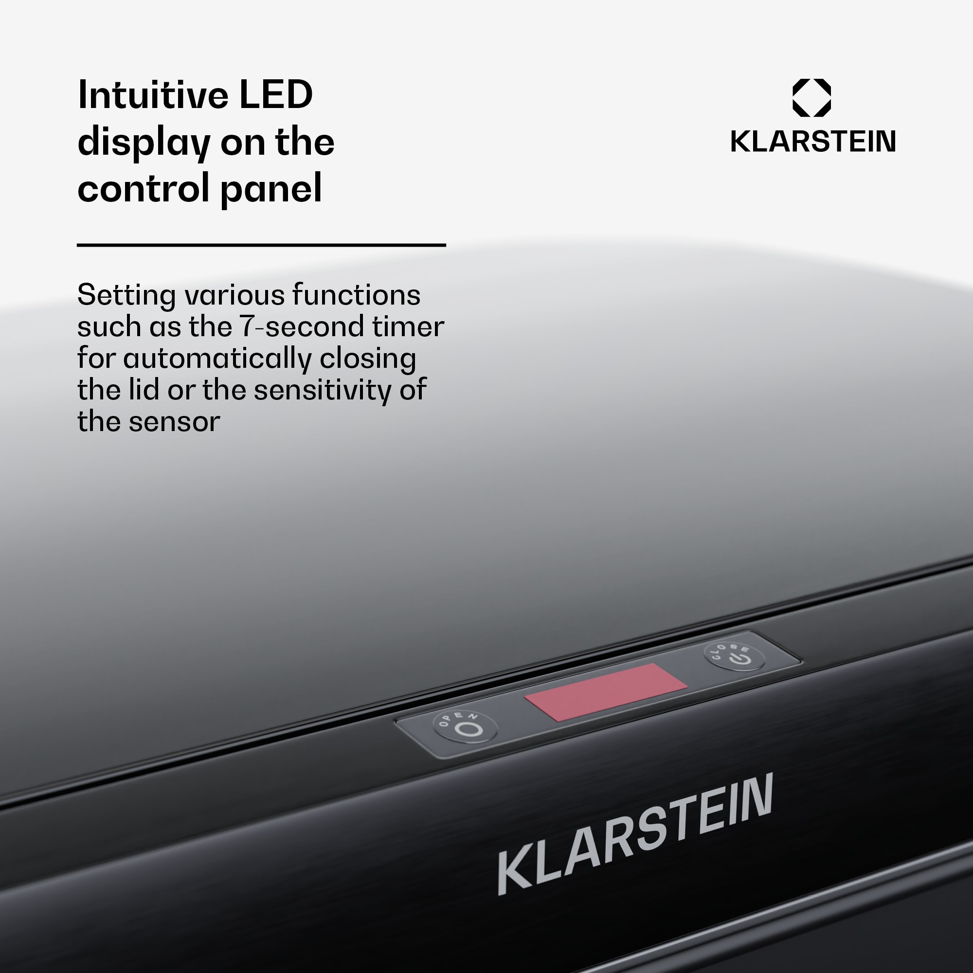 Klarstein Touchless, senzorový odpadkový kôš, 50 l, z nehrdzavejúcej ocele, Soft-Close zatváranie, napájaný batériou, LED displej, časovač – Obrázok 3