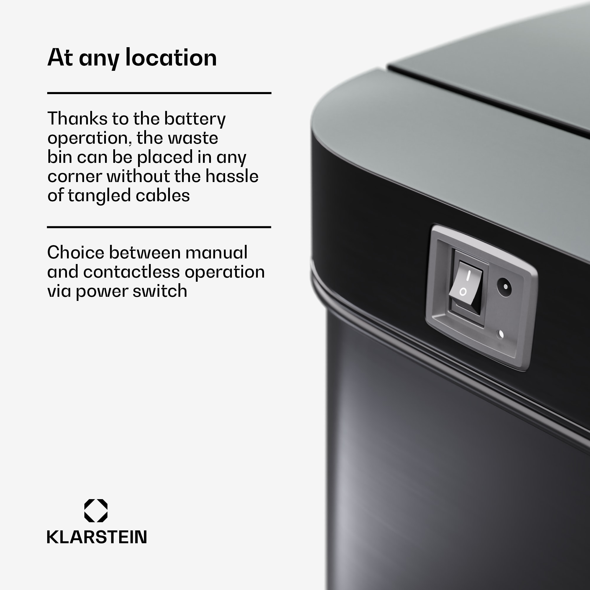 Klarstein Touchless, senzorový odpadkový kôš, 56 l, z nehrdzavejúcej ocele, 3 koše, Soft-Close zatváranie, napájaný batériou, LED displej, časovač – Obrázok 5