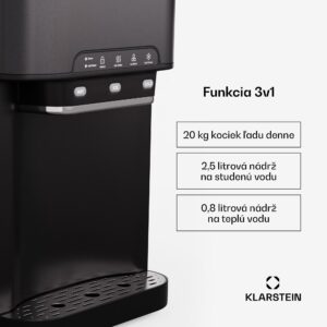 Klarstein Aqueous výrobník ľadu 3 v 1: kocky ľadu, dávkovač vody: horúca a studená, 20 kg/24h