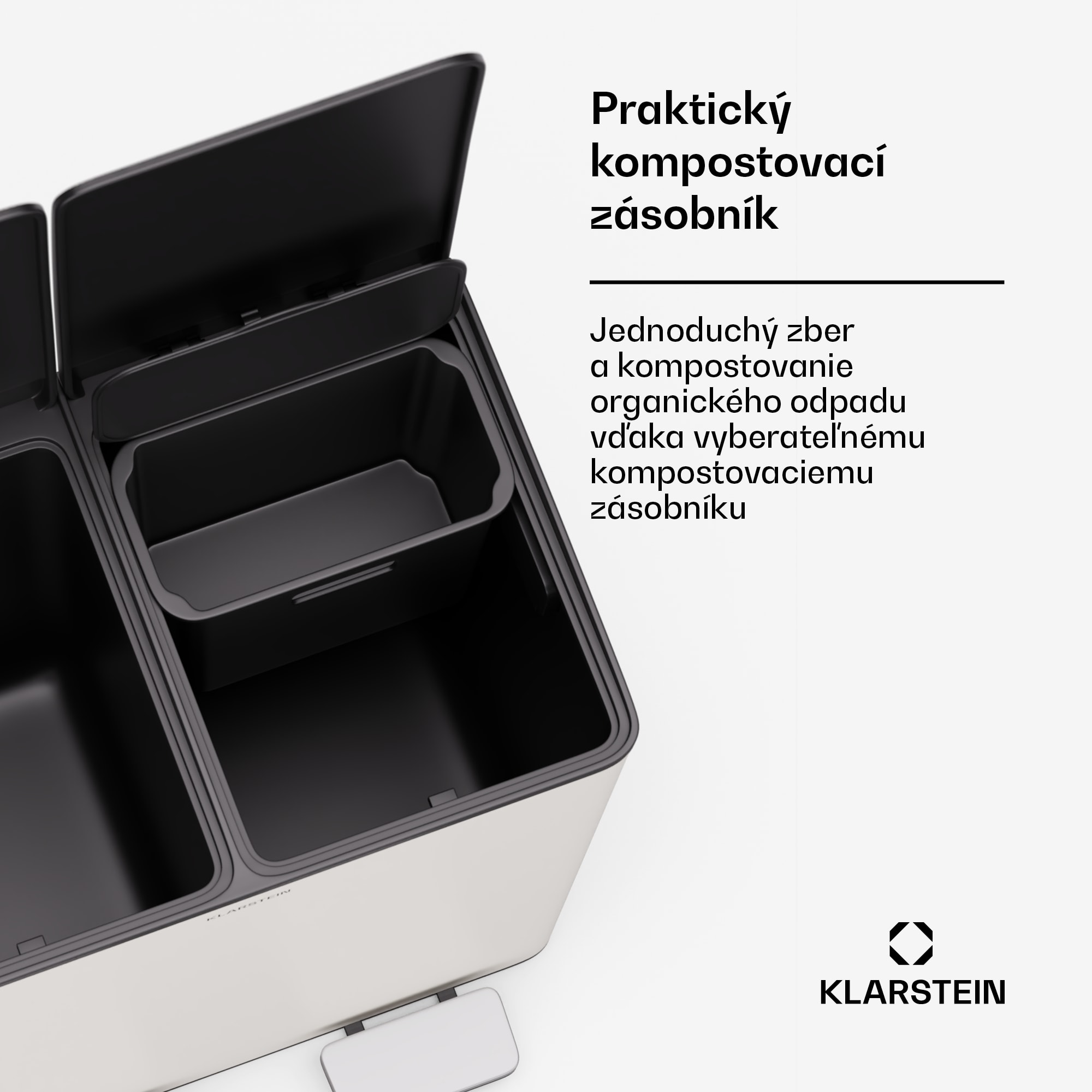 Klarstein EcoVista, odpadkový kôš s kompostérom, 40 l + 3 l/kôš + kompostér, Soft-Close – Obrázok 3