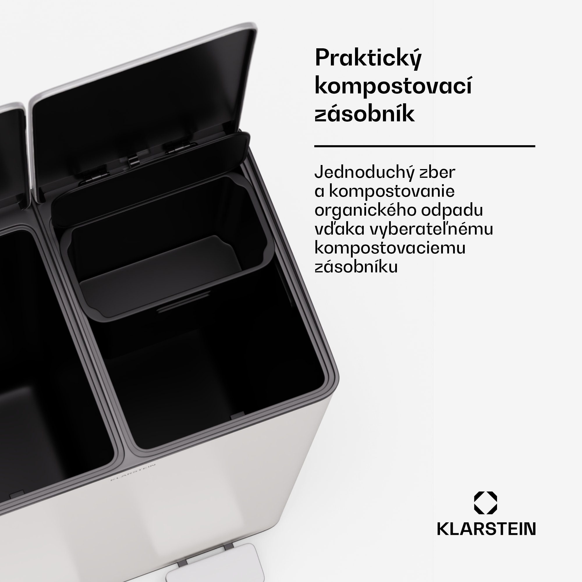 Klarstein EcoVista, odpadkový kôš s kompostérom, 60 l + 3 l/kôš + kompostér, Soft-Close – Obrázok 3