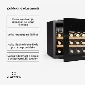 Klarstein Rhone 28 Uno chladnička na víno, 28 fliaš, LED ovládanie, push-to-open, tichá