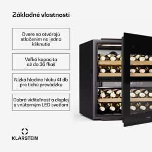 Klarstein Rhone 36 Duo chladnička na víno, 36 fliaš, LED ovládanie, push-to-open, tichá