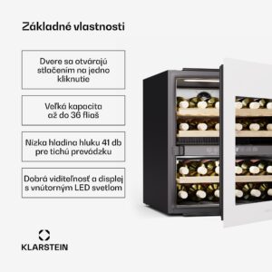 Klarstein Rhone 36 Duo chladnička na víno, 36 fliaš, LED ovládanie, push-to-open, tichá