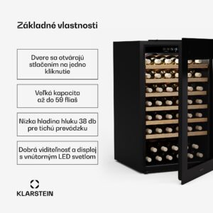 Klarstein Rhone 59 Uno chladnička na víno, 59 fliaš, LED ovládanie, push-to-open, tichá