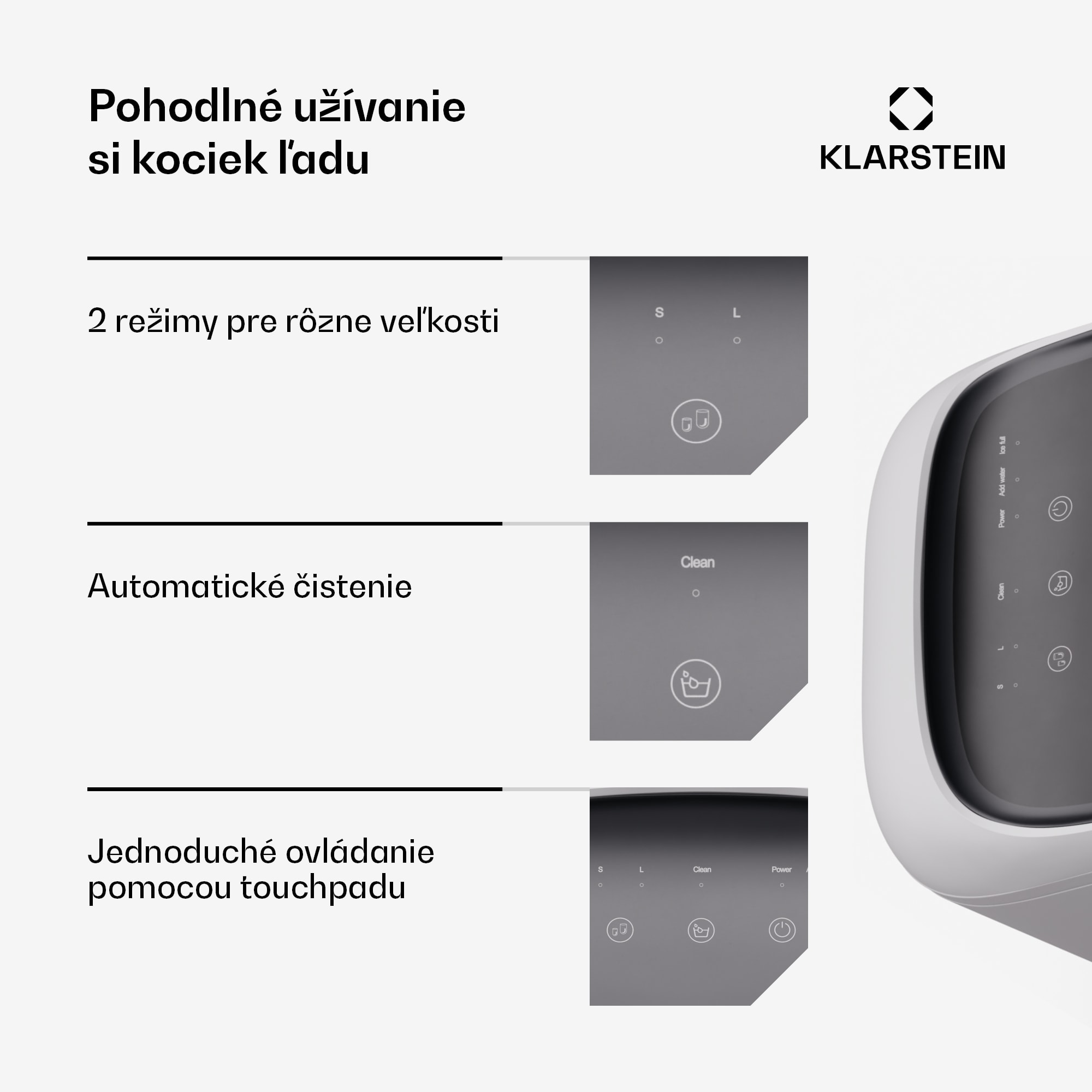 Klarstein SparkIce stroj na výrobu ľadu, 2 režimy, 1,5 l studenej vody, automatické čistenie, 15 kg/24 hod – Obrázok 3