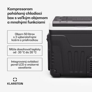 Klarstein PolarForce 50L kompresorový chladiaci box| LCD panel, osvetlenie, off-road, ochrana batérie, 12V/230V