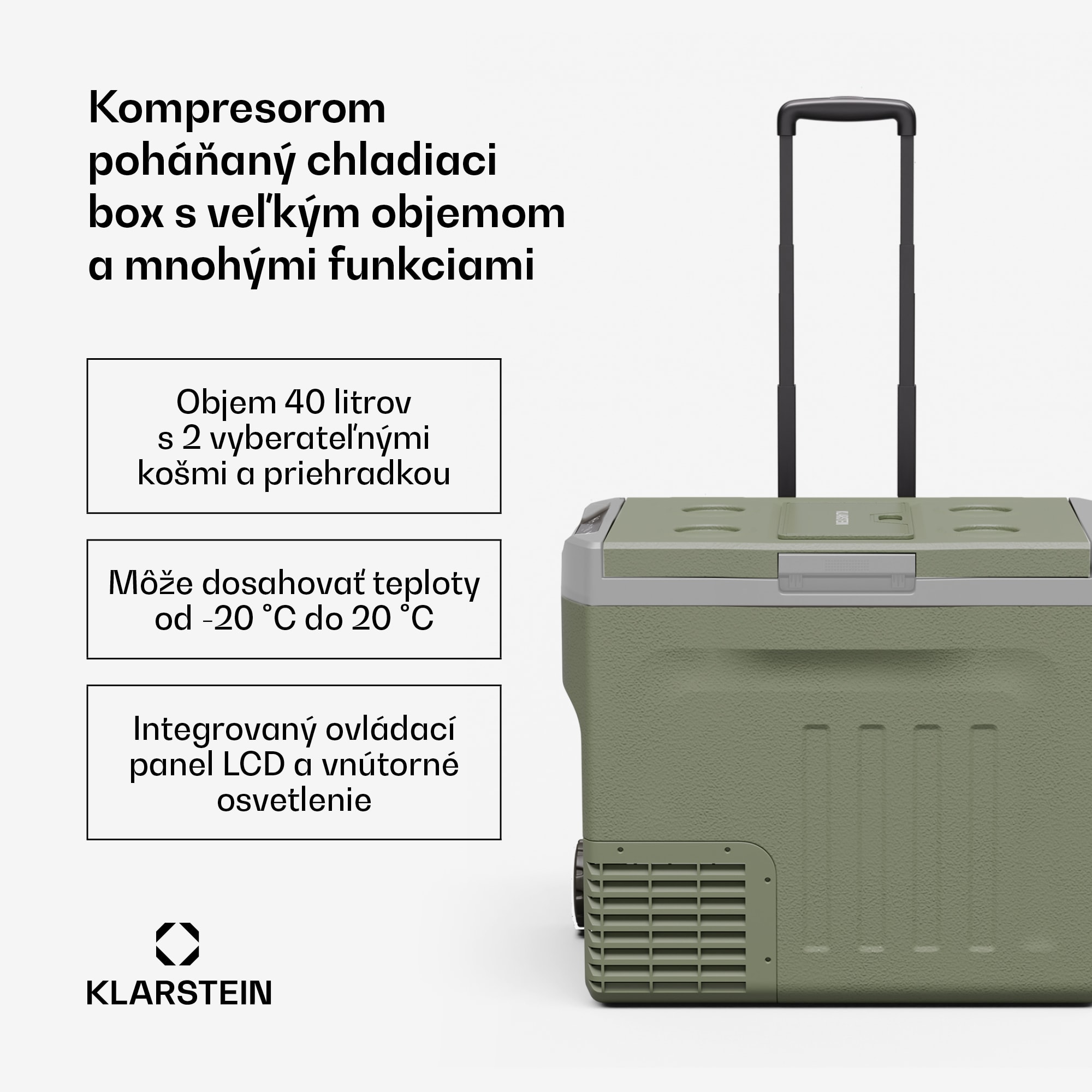 Klarstein PolarForce 40L kompresorový chladiaci box| LCD panel, osvetlenie, off-road, ochrana batérie, 12V/230V