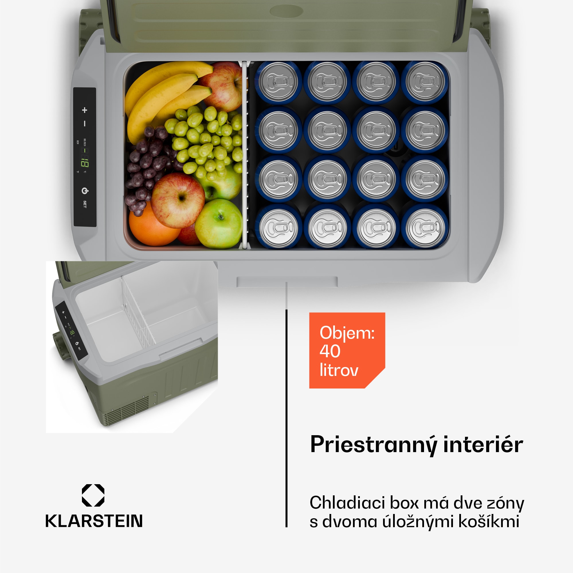 Klarstein PolarForce 40L kompresorový chladiaci box| LCD panel, osvetlenie, off-road, ochrana batérie, 12V/230V – Obrázok 2