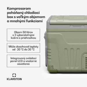 Klarstein PolarForce 50L kompresorový chladiaci box| LCD panel, osvetlenie, off-road, ochrana batérie, 12V/230V