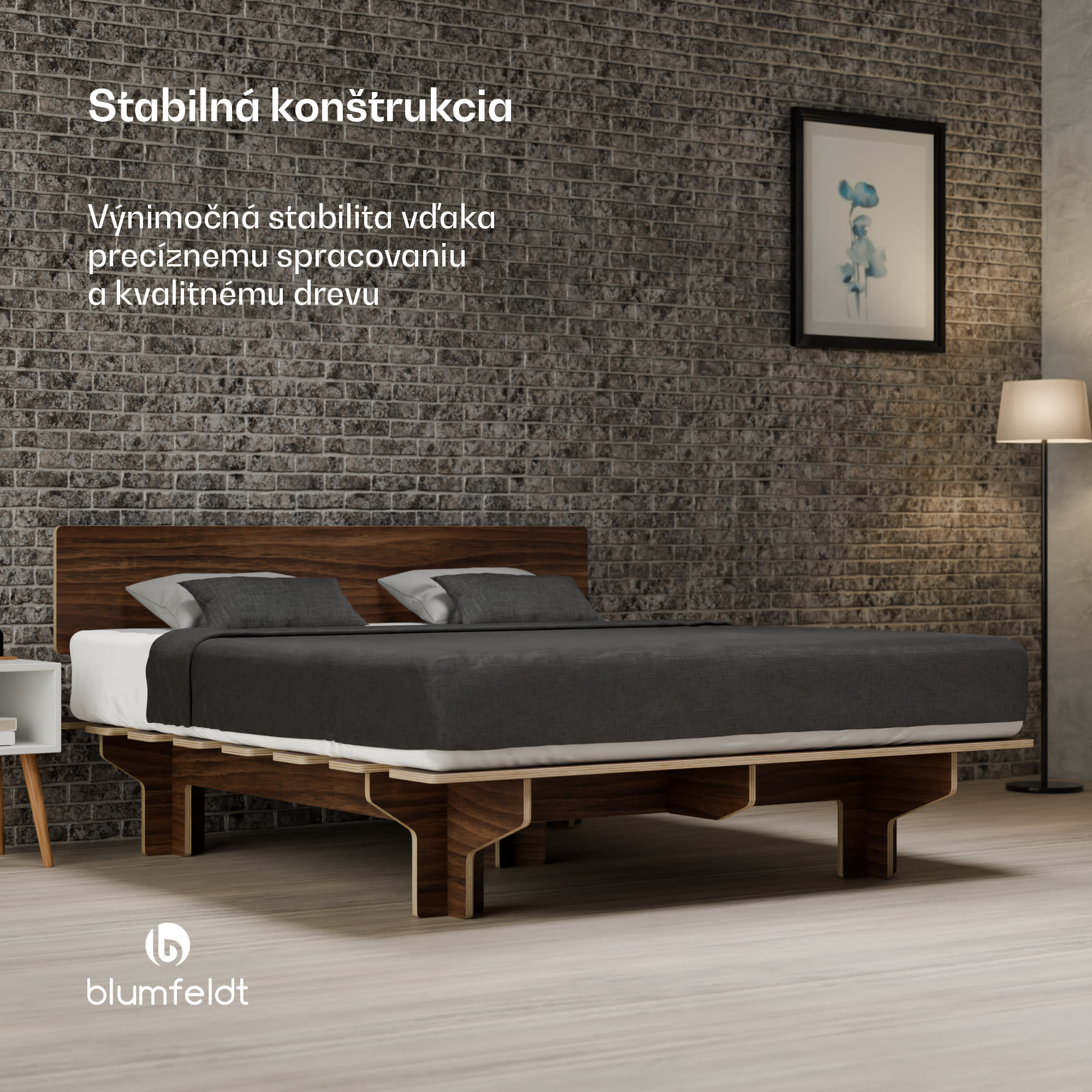Blumfeldt NordicAura King rám manželskej postele, 180 cm x 200 cm, robustný, bez náradia, eukalyptové drevo, polička – Obrázok 2