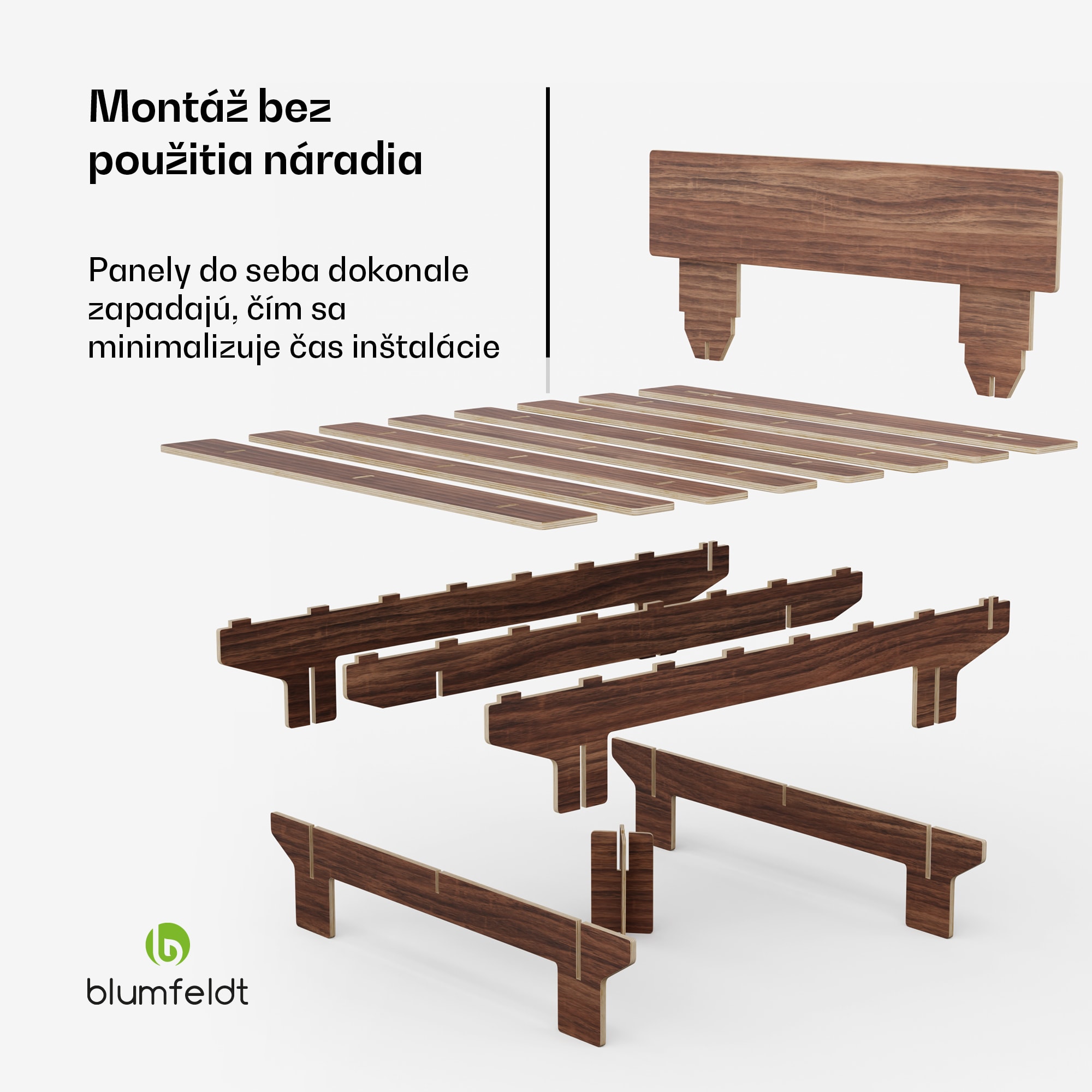 Blumfeldt NordicAura King rám manželskej postele, 180 cm x 200 cm, robustný, bez náradia, eukalyptové drevo, polička – Obrázok 3