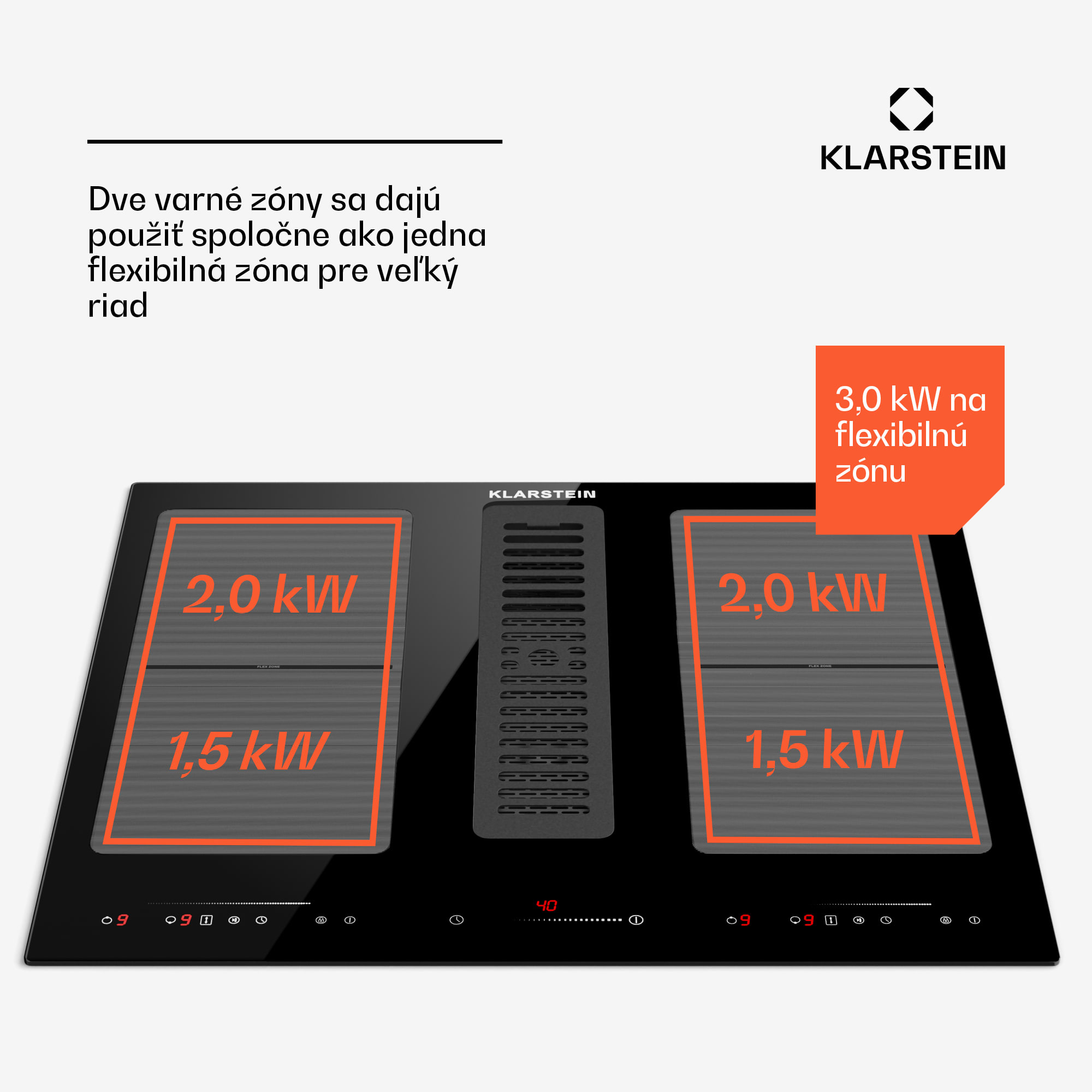 Klarstein Full House 60 Down Air System, indukčná varná doskA digestor, 329 m³/h, EEC A