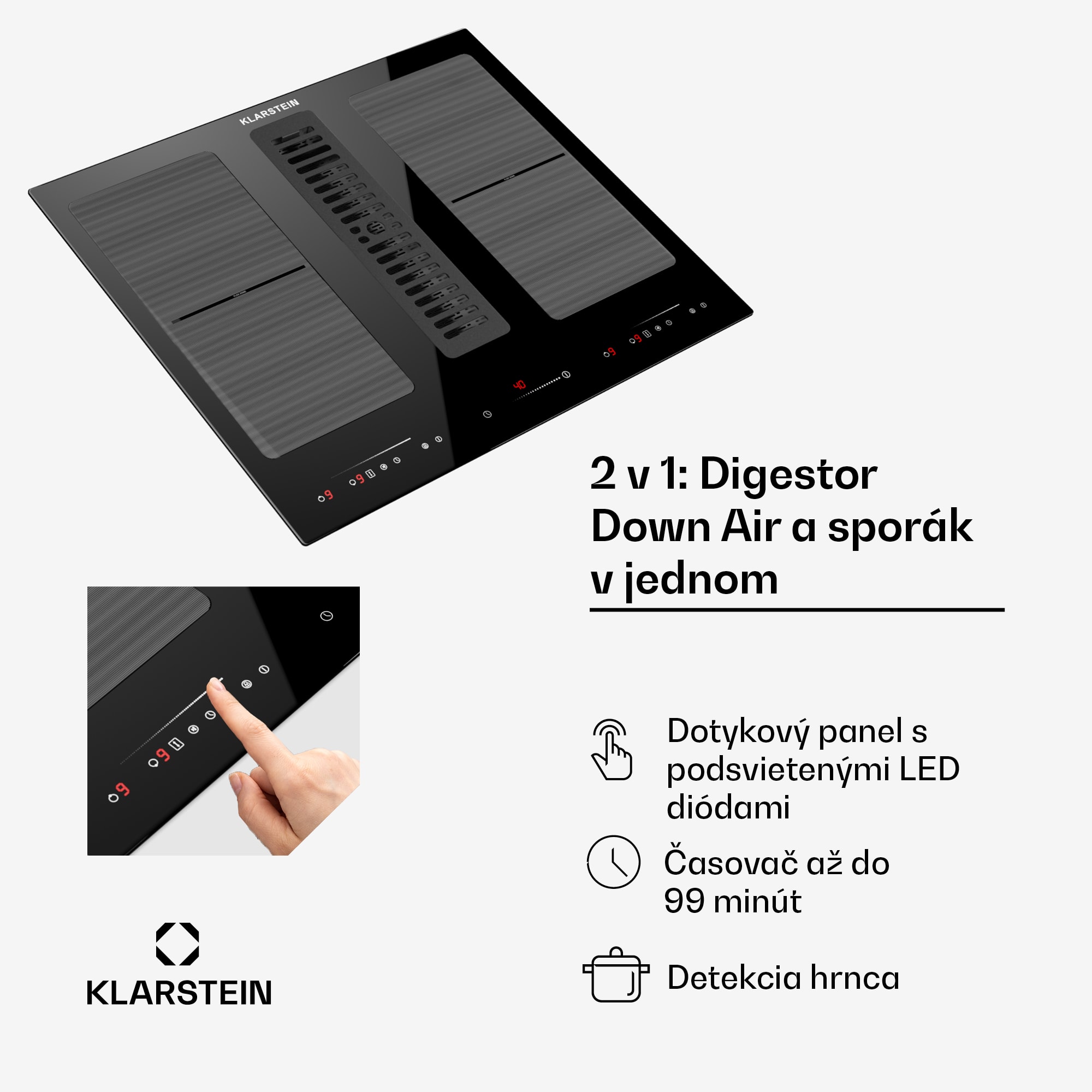 Klarstein Full House 60 Down Air System, indukčná varná doskA digestor, 329 m³/h, EEC A – Obrázok 3