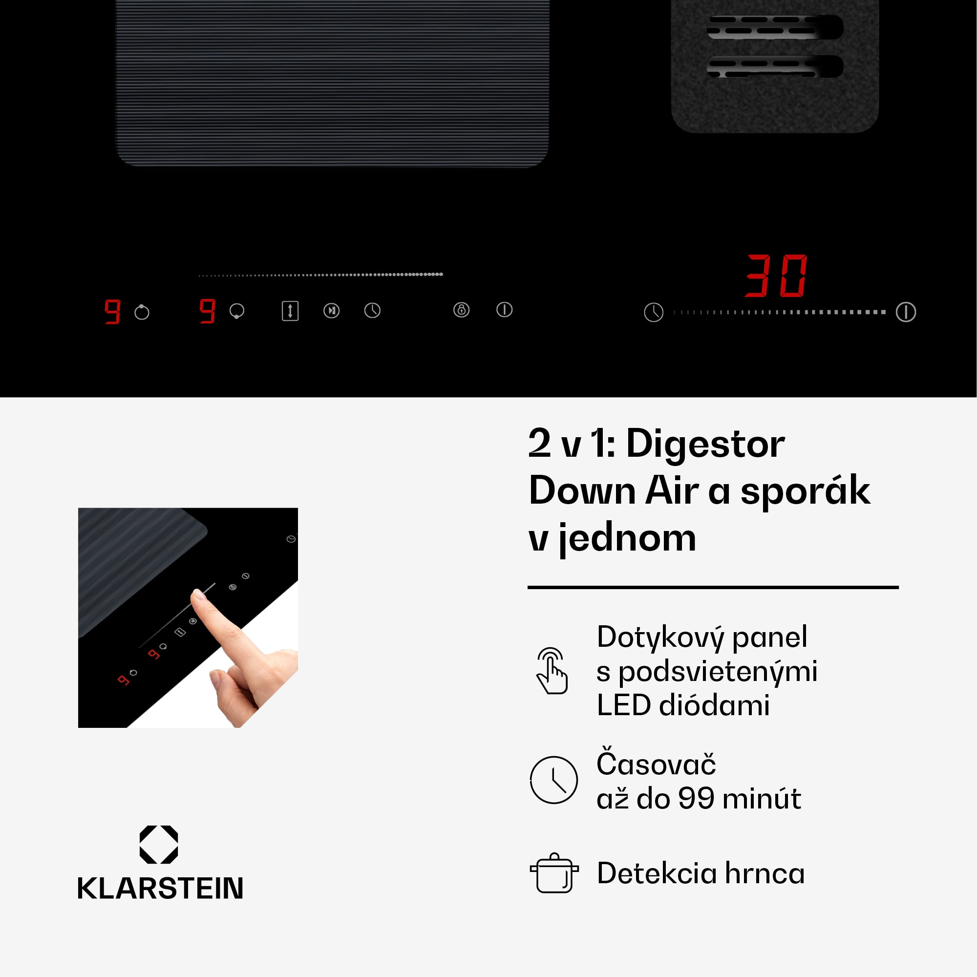 Klarstein Full House 72 Down Air System, indukčná varná doskA digestor, 329 m³/h, EEC A – Obrázok 3