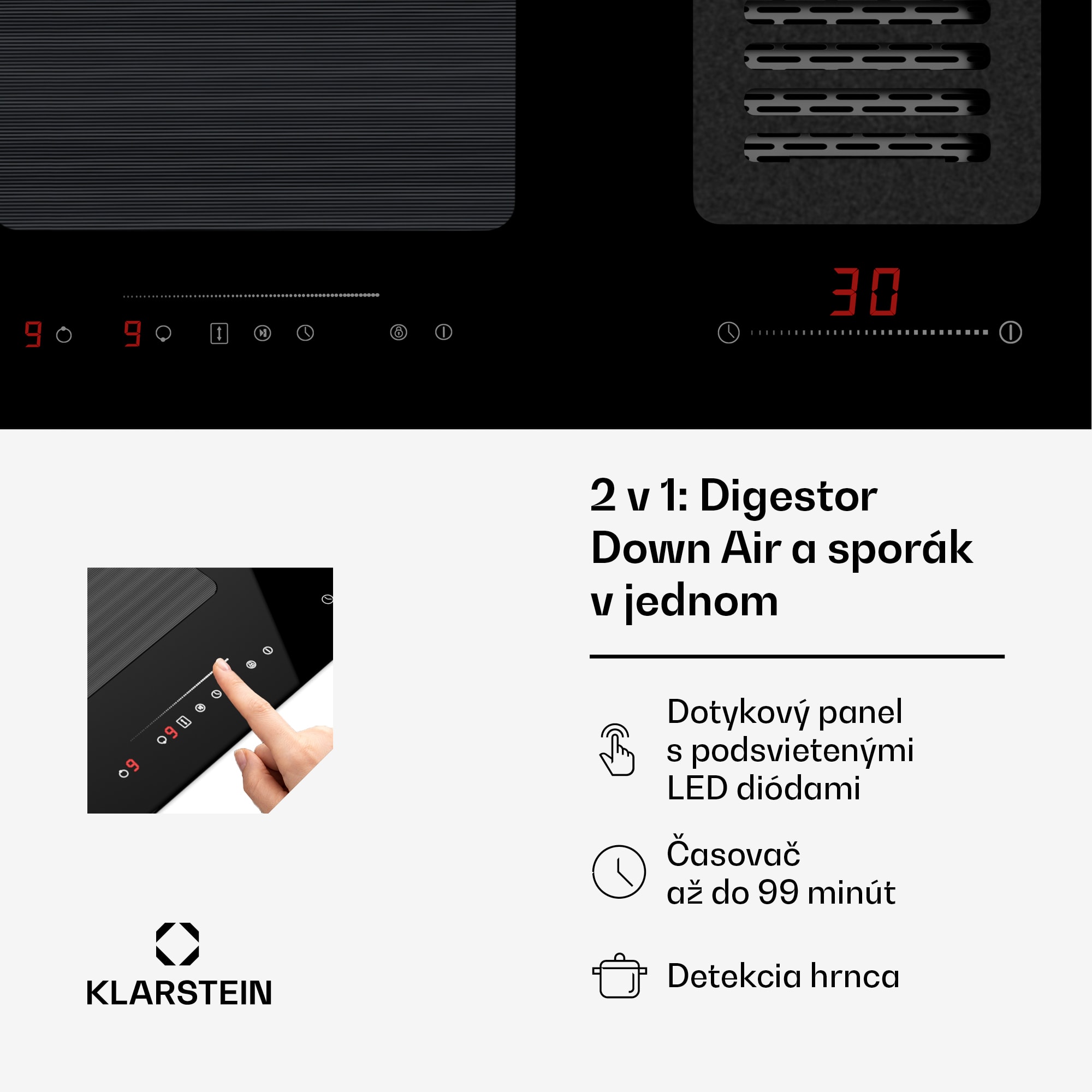 Klarstein Full House 77 Down Air System, indukčná varná doskA digestor, 477 m³/h, EEC A – Obrázok 3