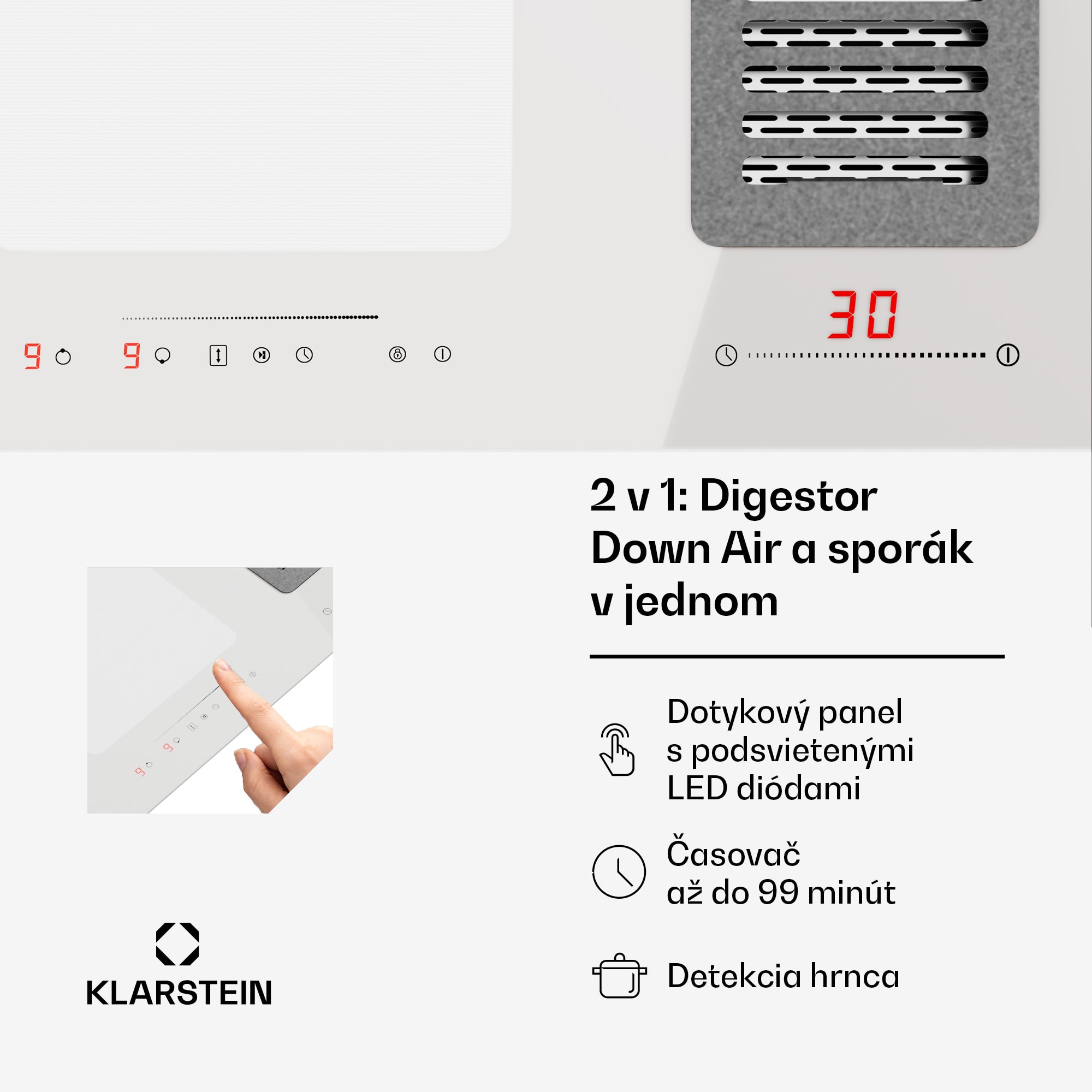 Klarstein Full House 77 Down Air System, indukčná varná doskA digestor, 477 m³/h, EEC A – Obrázok 3