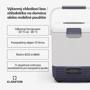 Klarstein SwiftFrost 12L chladiaci box, 12V-24V/230V, do -20 °C, kompresor, 2 úrovne výkonu, LED displej