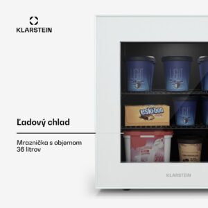 Klarstein IceAge 36 mraznička, 36 litrov, EEK E, 2 police, termostat, sklenená predná časť