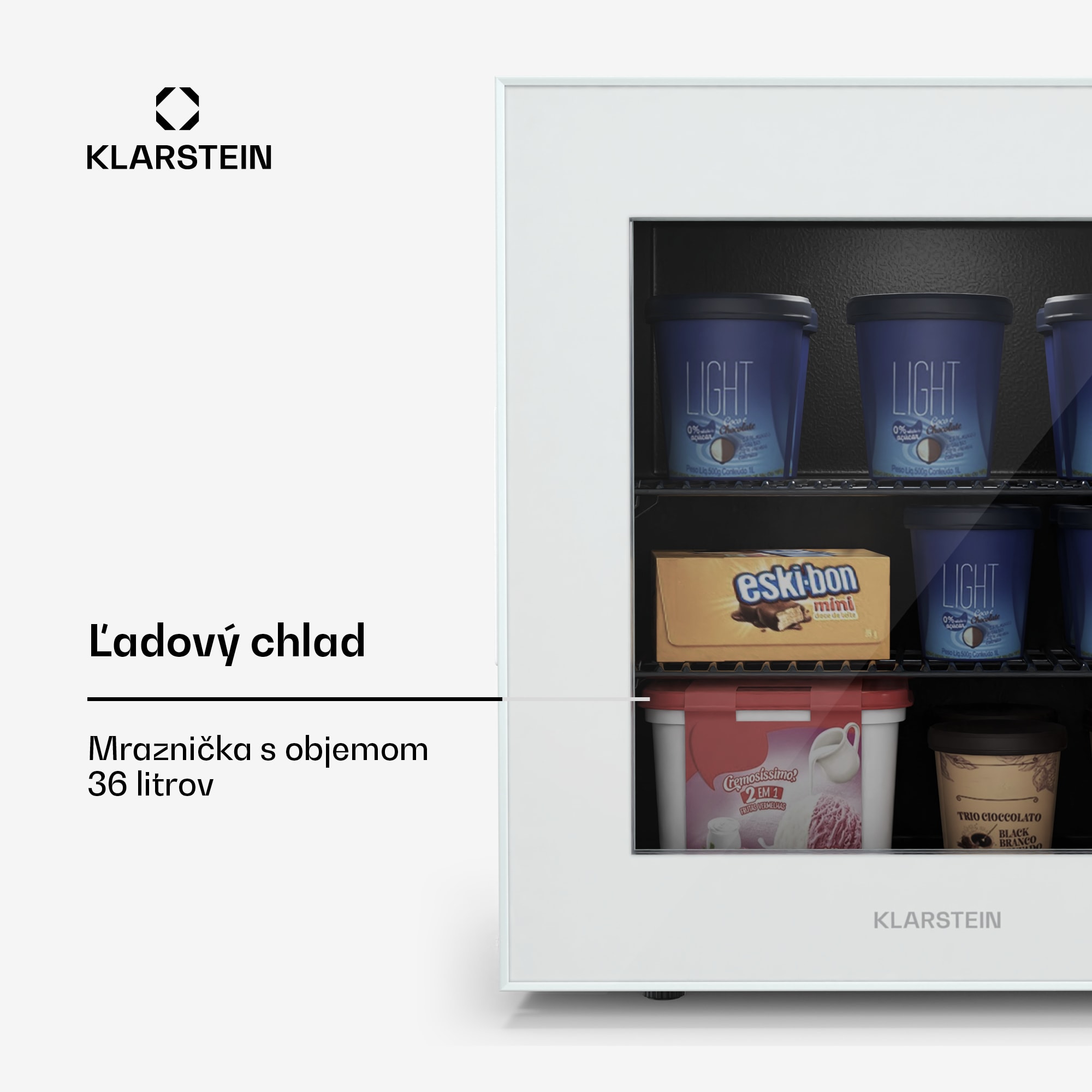 Klarstein IceAge 36 mraznička, 36 litrov, EEK E, 2 police, termostat, sklenená predná časť