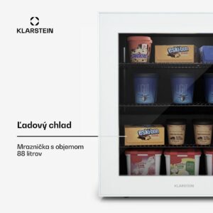 Klarstein IceAge 88 mraznička, 88 litrov, EEK E, 3 police, termostat, sklenená predná časť