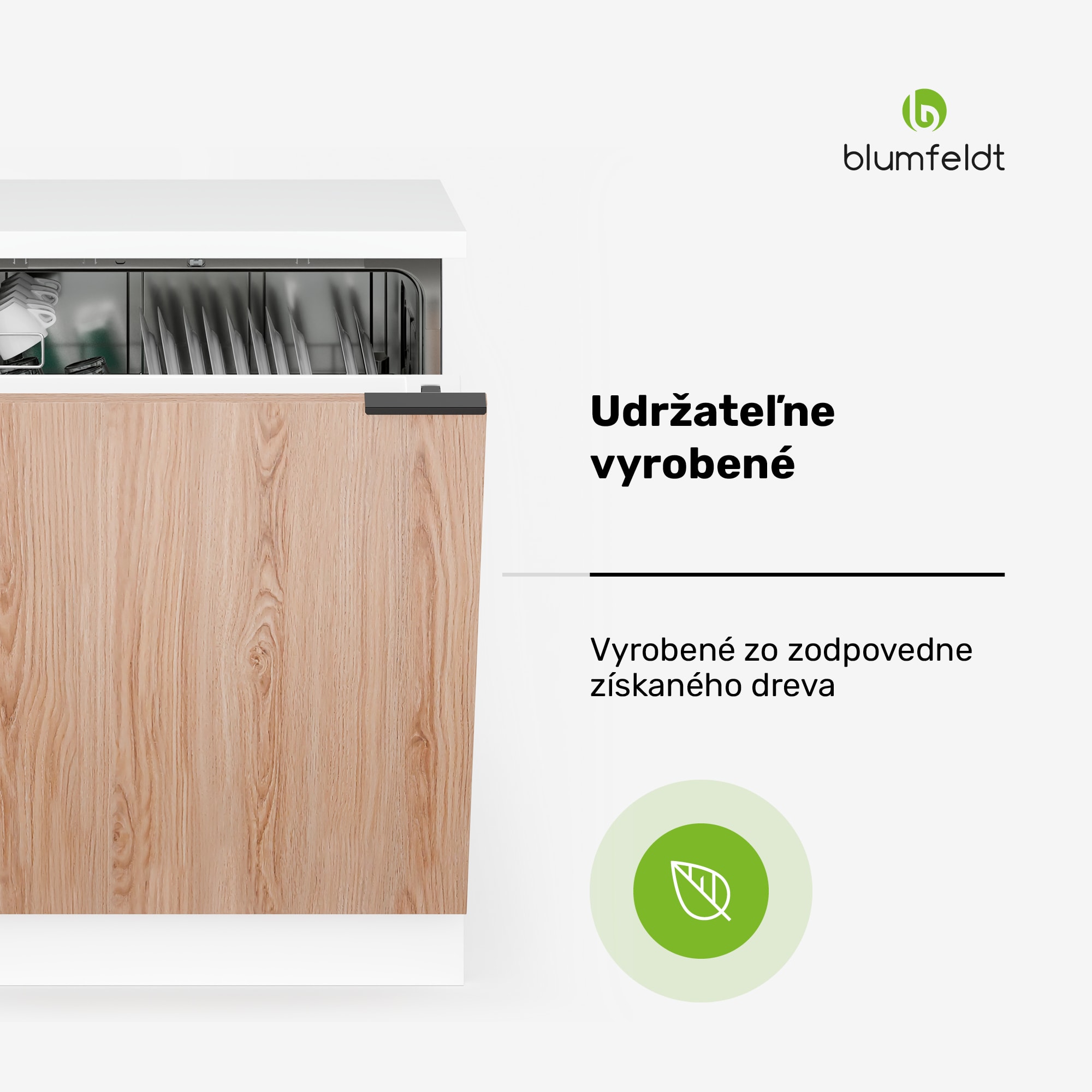 Blumfeldt WoodVista skrinka na umývačku riadu, Robustná pracovná doska, Bezproblémová integrácia – Obrázok 3