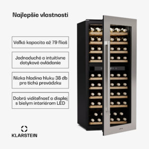 Klarstein Vinsider Duo chladnička na víno, 79 fliaš, 2 chladiace zóny, UV ochrana, 9 políc, Dotykové ovládanie