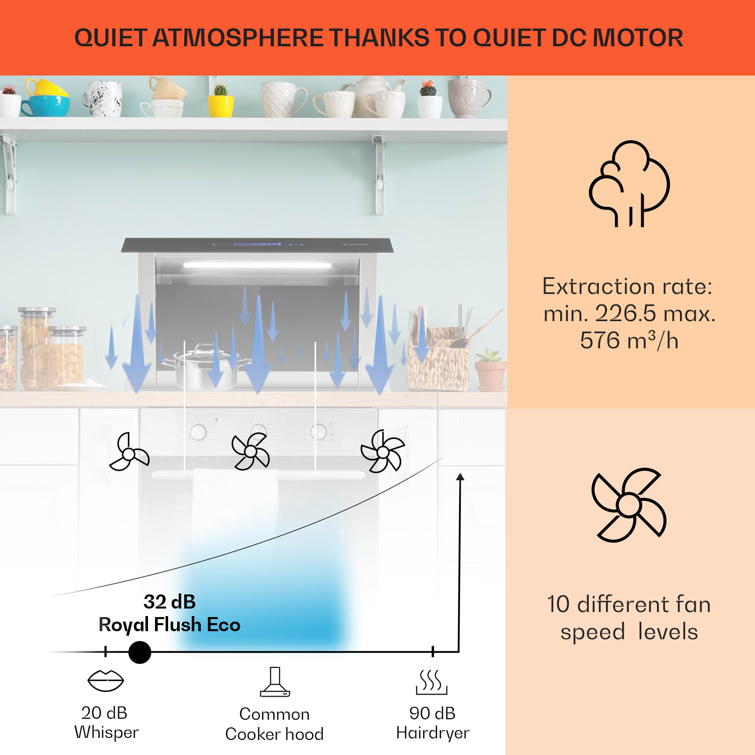 Klarstein Royal Flush Eco digestor 60 cm 576 m³/h A++ – Obrázok 2