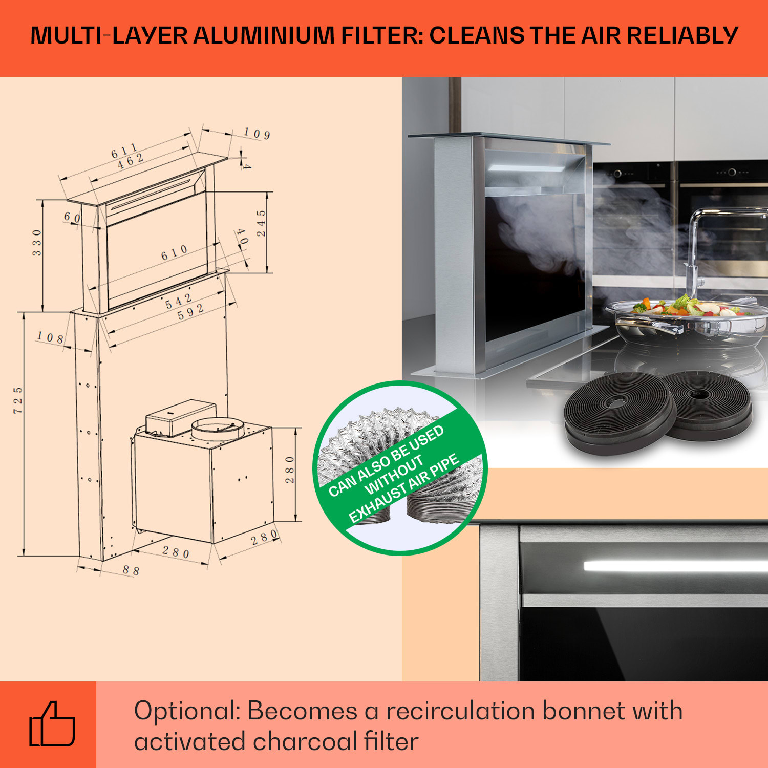 Klarstein Royal Flush Eco digestor 60 cm 576 m³/h A++ – Obrázok 4