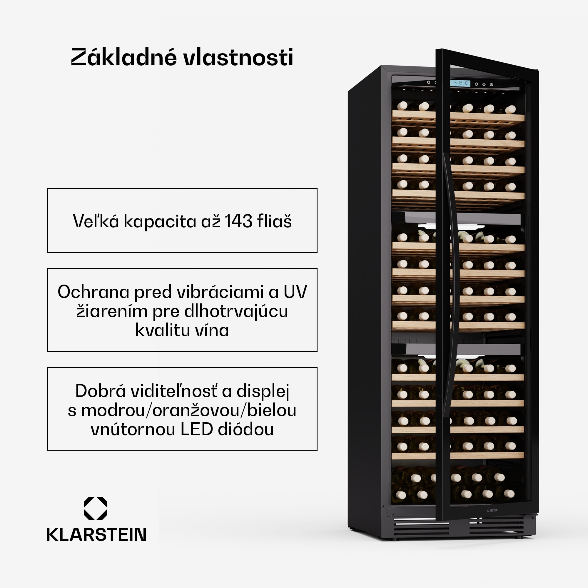 Klarstein Vinovilla Trio chladnička na víno, 143 fliaš, 3 zóny, 38 dB, 12 políc, kompresor, 413 litrov