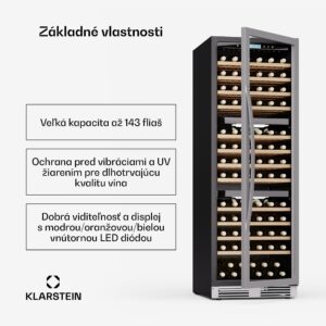 Klarstein Vinovilla Trio chladnička na víno, 143 fliaš, 3 zóny, 38 dB, 12 políc, kompresor, 413 litrov