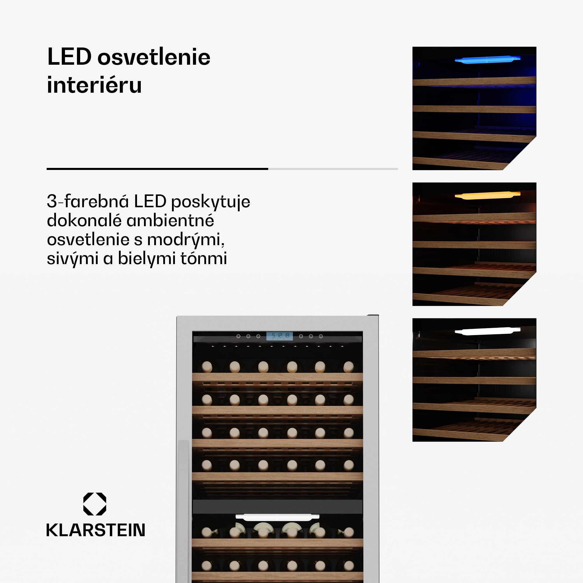 Klarstein Vinovilla Trio chladnička na víno, 143 fliaš, 3 zóny, 38 dB, 12 políc, kompresor, 413 litrov – Obrázok 5