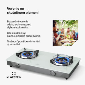 Klarstein Barzona kempingový varič, 2 horáky, 3,4 kW & 4,3 kW, plynová dvojplatnička, nehrdzavejúca oceľ, mobilná